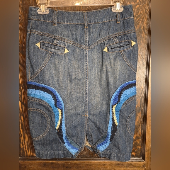 Oilily Blue Denim Pencil Skirt with Colorful Accents - Picture 5 of 15